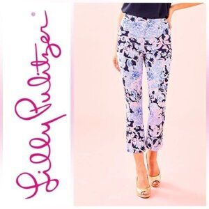 Lilly Pulitzer Kelly High Rise Crop Flare Pants Size 4 Bright Navy Floral NWT